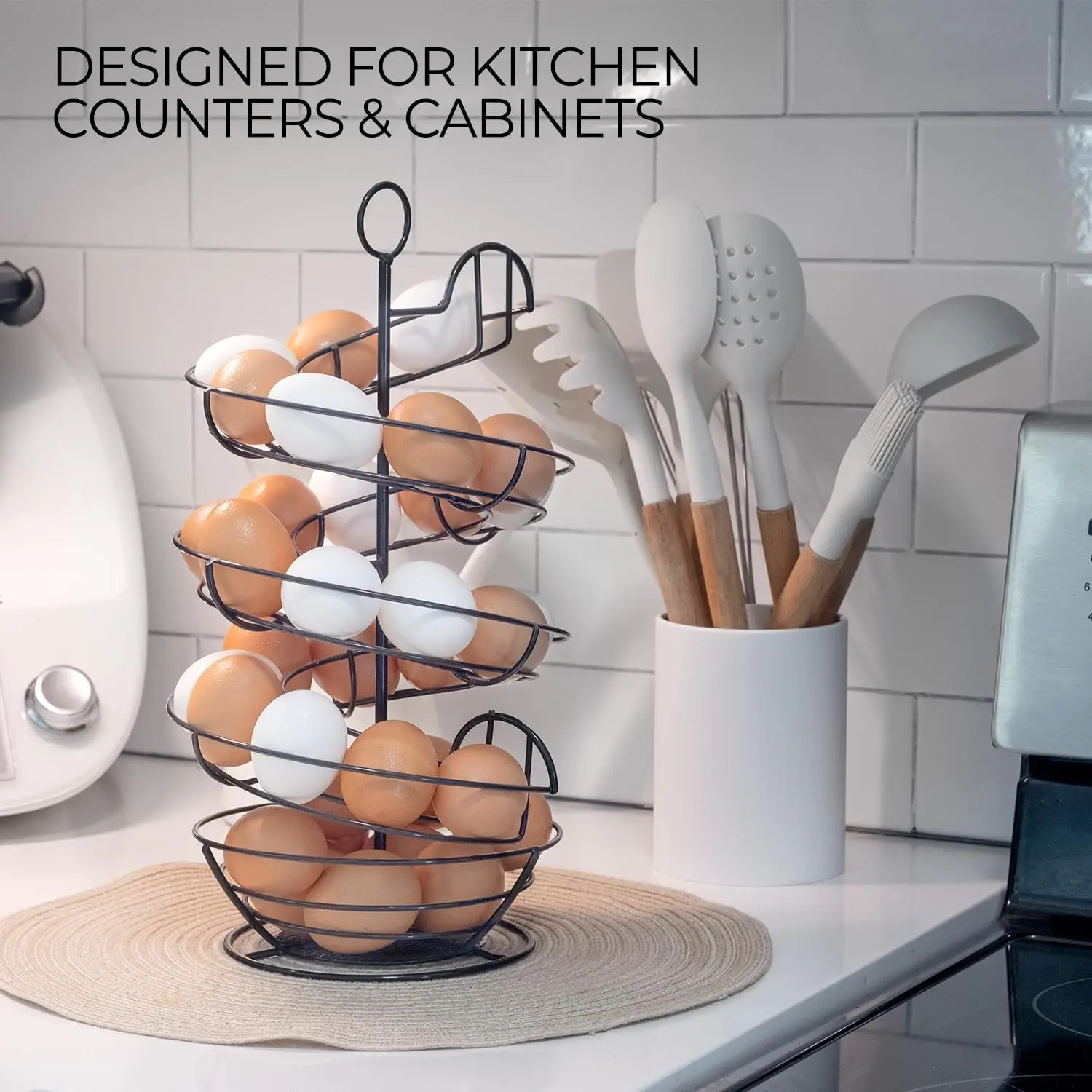 Egg Stand Egg Deluxe Modern Spiraling Dispenser Rack Chrome Plated Freestanding Wire Chicken Egg Storage Organizer