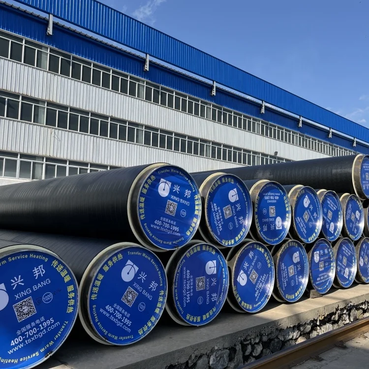 EN253 spraying wrap insulation pipeline pre insulated piping polyurethane foam thermal insulation steel pipe for hot water
