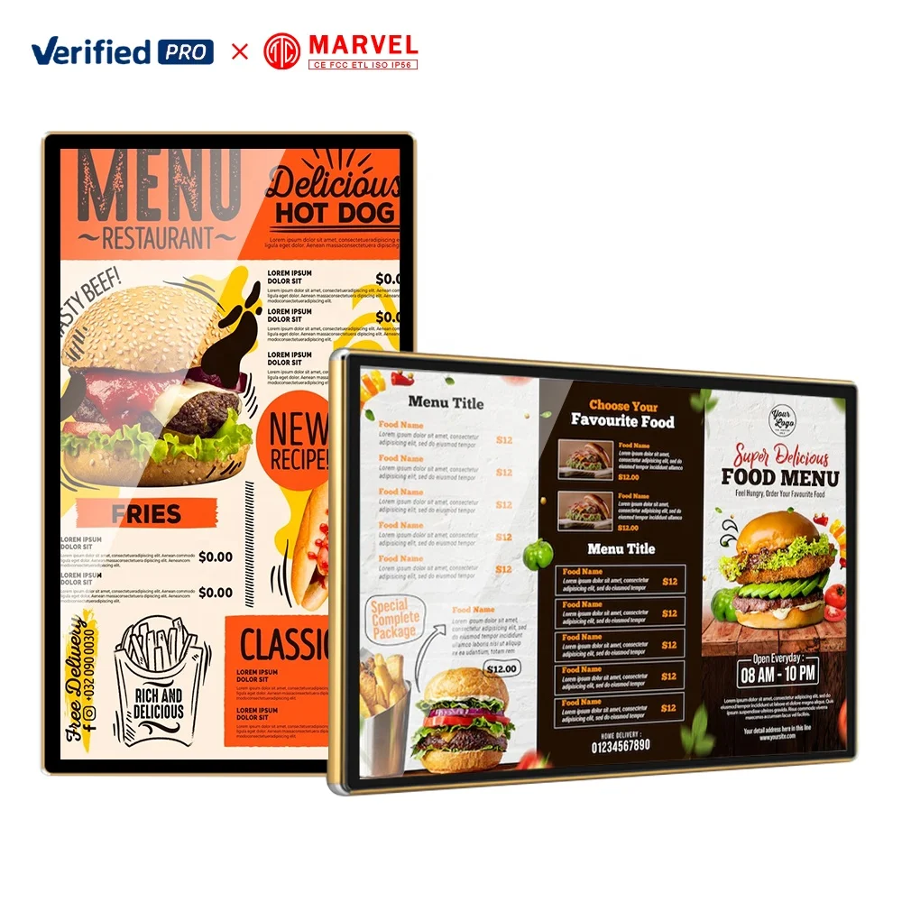 MWE Best Design Ultra Narrow Border Burger Shop Restaurant Fast Food Digital Sign Menu Board Price Window advertising display