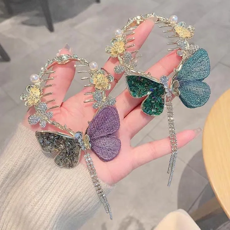 Wholesale Luxury Pearl Hair Claw Clips For Women Ponytail Rhinestone Butterfly  Hair Clips Accessories