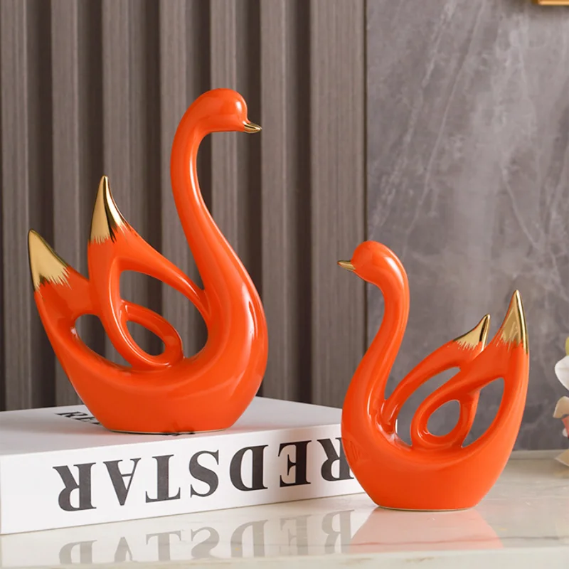 modern art creative animal  gold plated swan design ceramic home decor