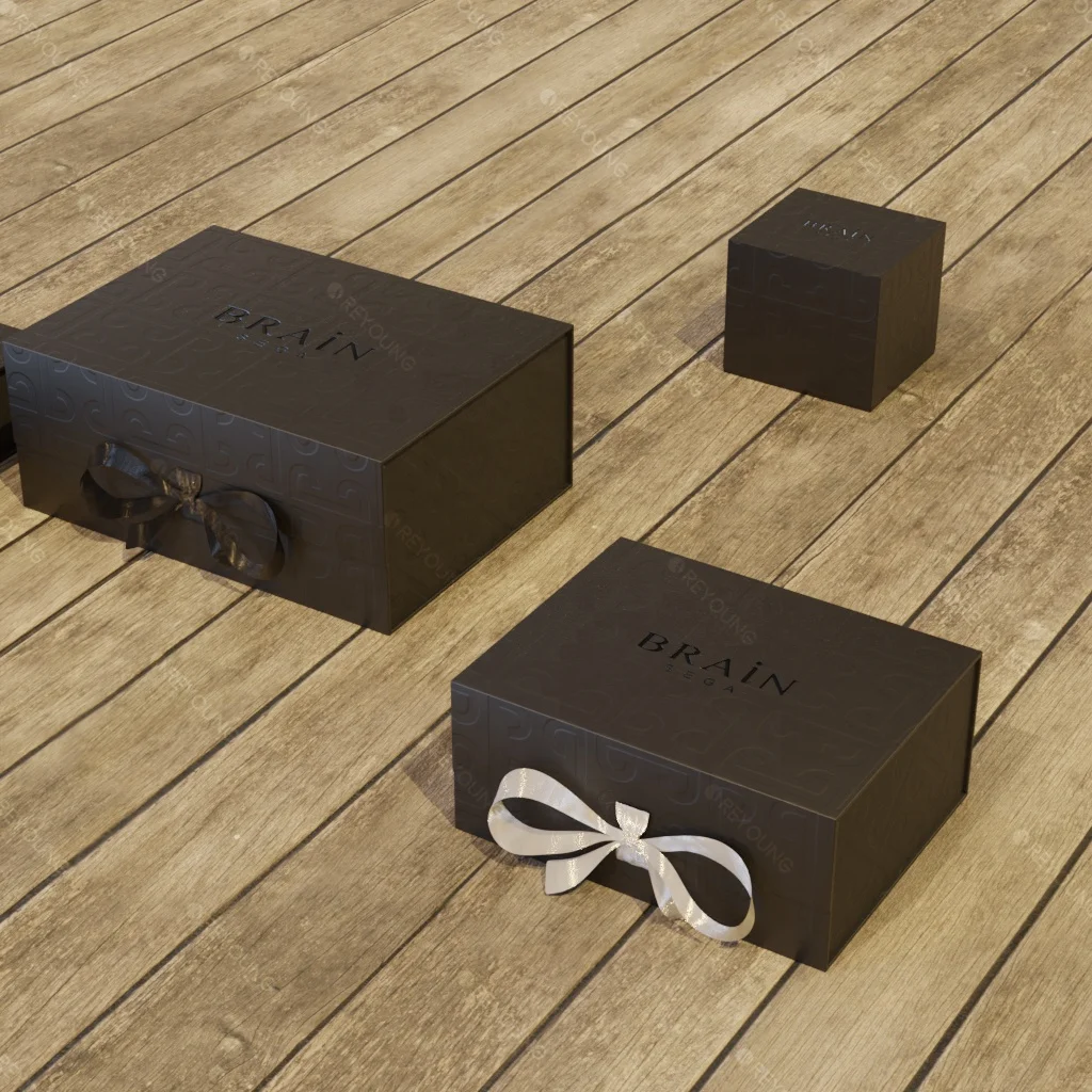 Custom Luxury Black Paper Magnet Foldable Folding Magnetic Gift Box Garment Apparel Clothing Packaging Bags Box With Ribbon