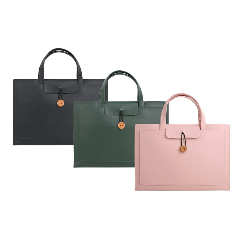 Premium Simple Design Pu Leather Laptop Bag With Handle Large Storage Notebook Mobile phone Pouch
