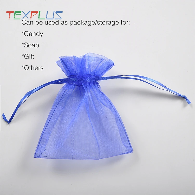 2022 hot popular blue 4x5  100% polyester  organza sugar  bags  drawing string bags