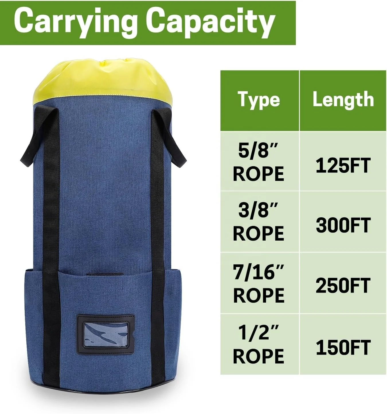 Custom Multi Side Pockets ID Window Durable Large Capacity Rock Climbing Rope Storage Bag
