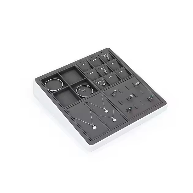 Jinsky gray microfiber jewelry counter display set movable jewelry small tray ring earring necklace trays