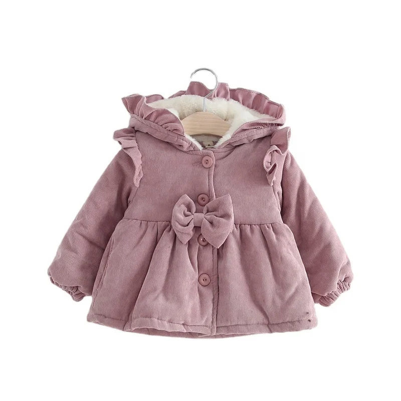 2021 New Style Baby Thick Hooded Jacket Plush Cotton Coat Children Top Clothes Kids Girls Butterfly Corduroy Padded Jacket