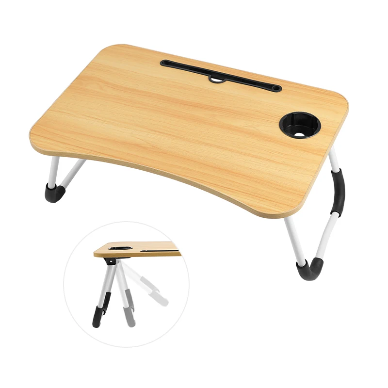 KingGear MDF Folding Laptop Table Foldable Desk With Cup Holder Portable Adjustable Computer Table For Bed Desk