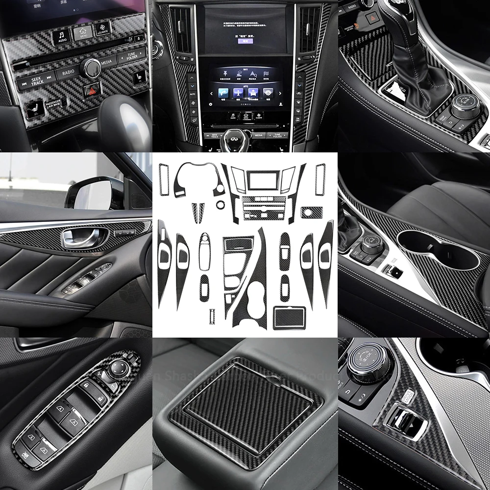 Shasha Carbon Fiber Gear Shift Cup Dashboard Air Outlet Door Handle Panel Striker Interior Accessories  For Infiniti q50 q60