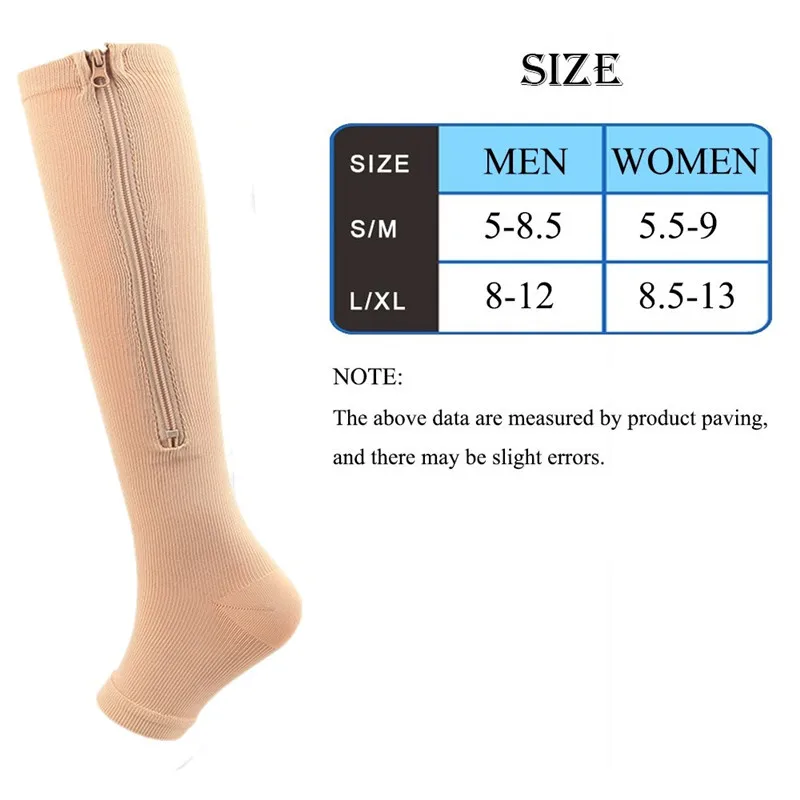 Drop Shipping Copper Compression Sock Stockings Zipper Sock with Open Toe Medical Breathable Compression Medias Socks