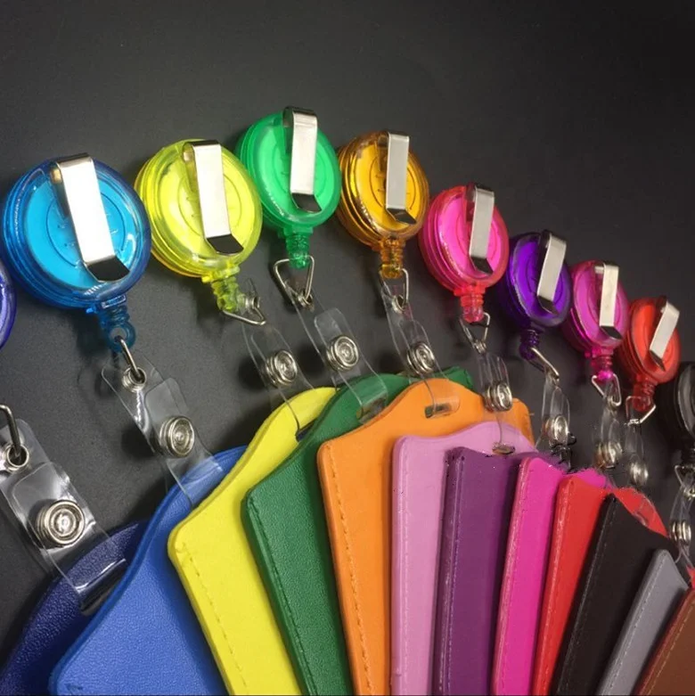
Colorful hot pu leather name card holder with badge reel yoyo 