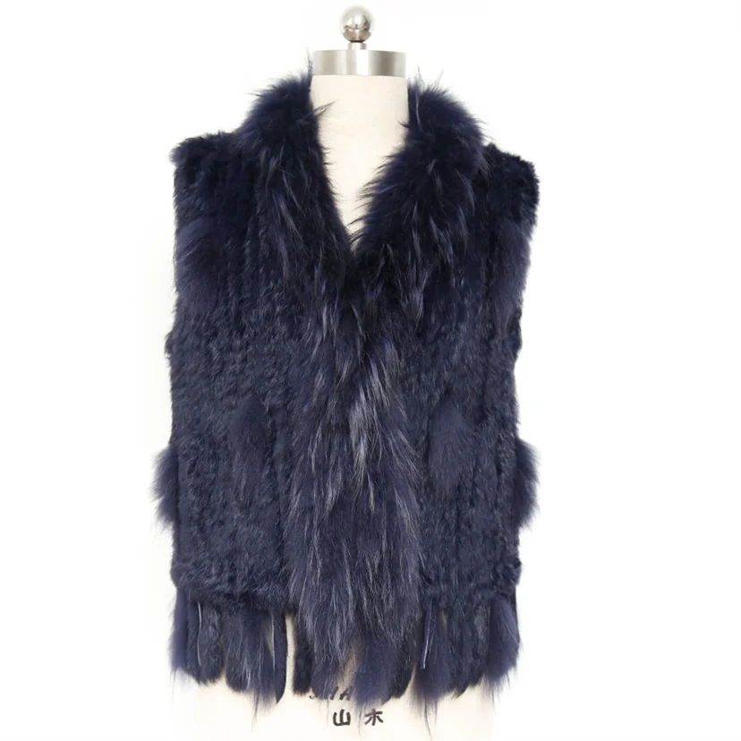 Factory Direct Supply Raccoon Rabbit Fur Knit Sweater Women Fur Vest
