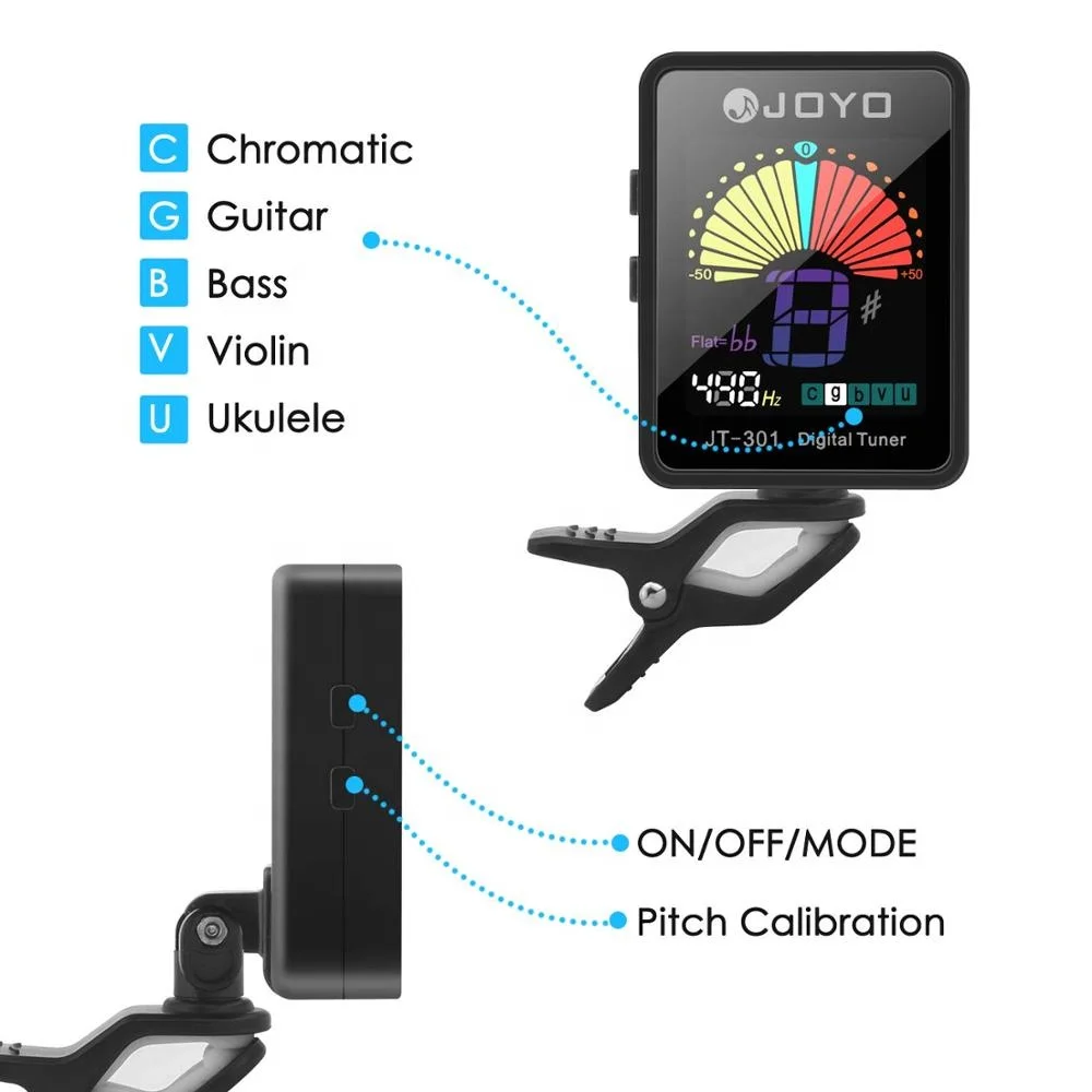  Guitar Tuner Clip-On Digital Electronic Acoustic with Full Color Display for Bass Violin