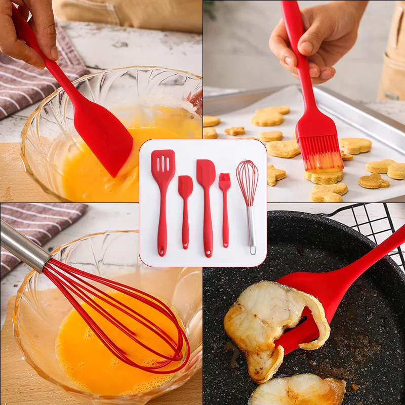 Home and Kitchen Accessories 5Pcs Heat Resistant Food Silicone Kitchen Utensils Cooking Spatula Set