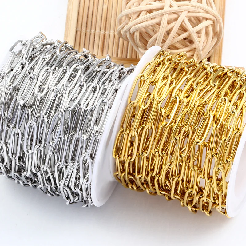 fine jewelry gold plated 4mm stainless steel rectangle paper clip paperclip chain meter on roll spool