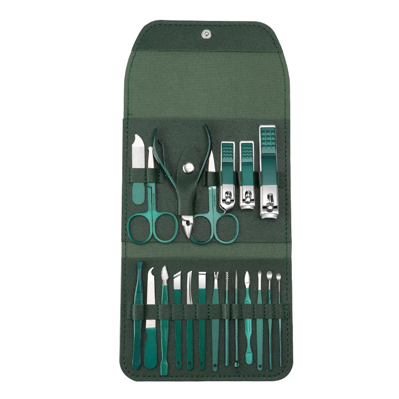 New 20 Pcs Portable Luxury Manicure Sets Pedicure Kits Bright Green Nail Clipper Set Personal Care Tools