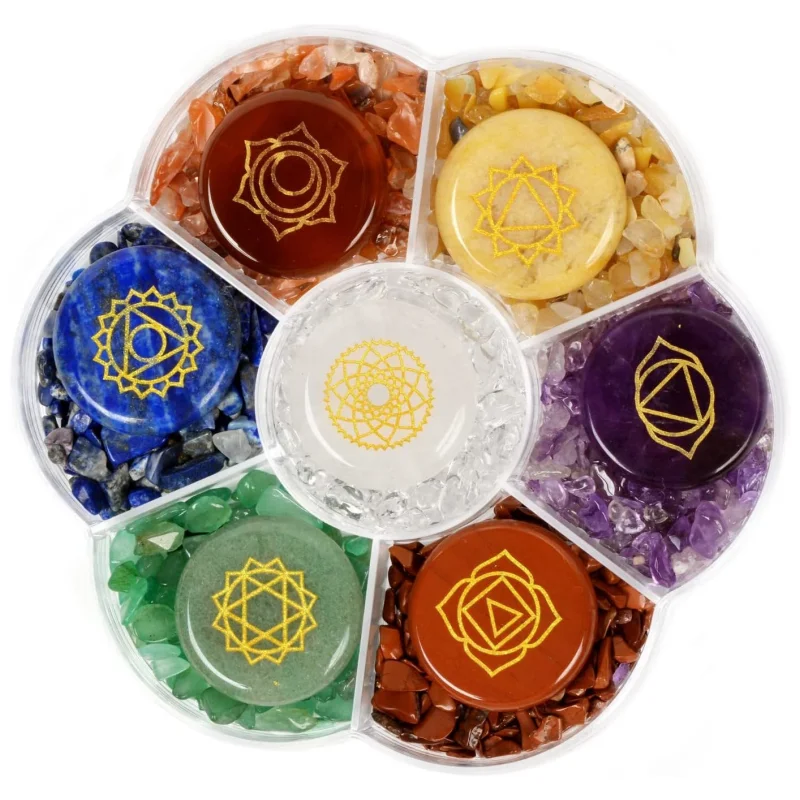 Chakra Stones Set of 7 Engraved Chakra Symbols Witch Craft Supplies Kit and Tools for Beginners Suitable for Yoga Meditation