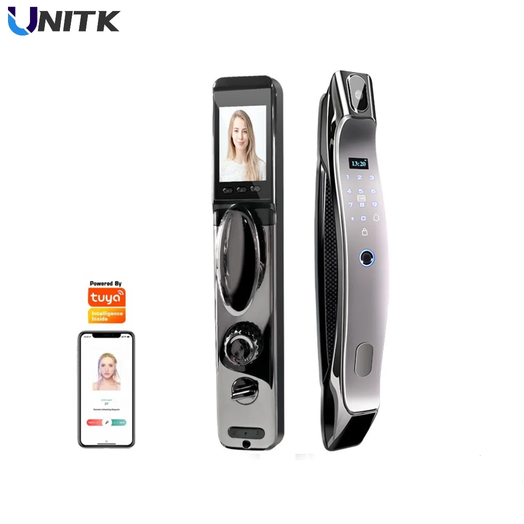 UNITK smart camera door lock with multifunction keyless entry tuya wifi compliant