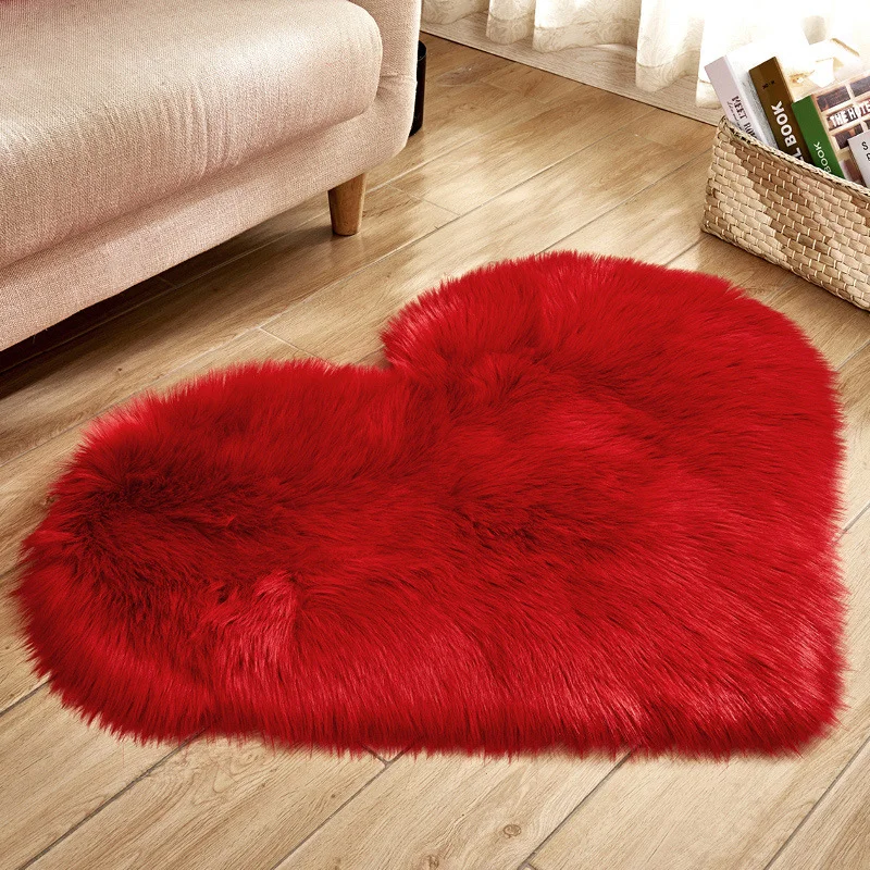 Shaggy Carpet Love Heart Rugs Artificial Wool Sheepskin Hairy Mat Faux Fluffy Mats NO Lint Carpet Custom Carpet  30x40cm