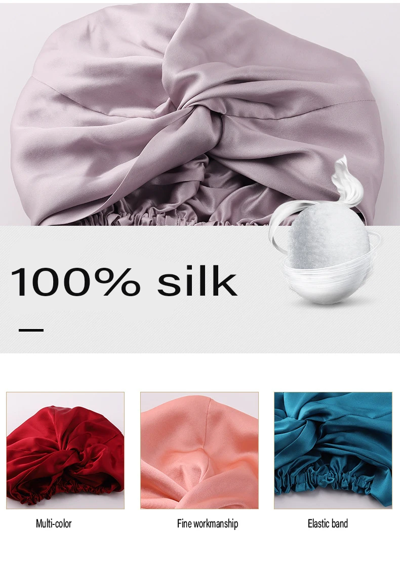 Women Hair Care 100% Mulberry Silk Sleep Cap Bonnet Silk Hair Wrap  with Elastic for Sleeping