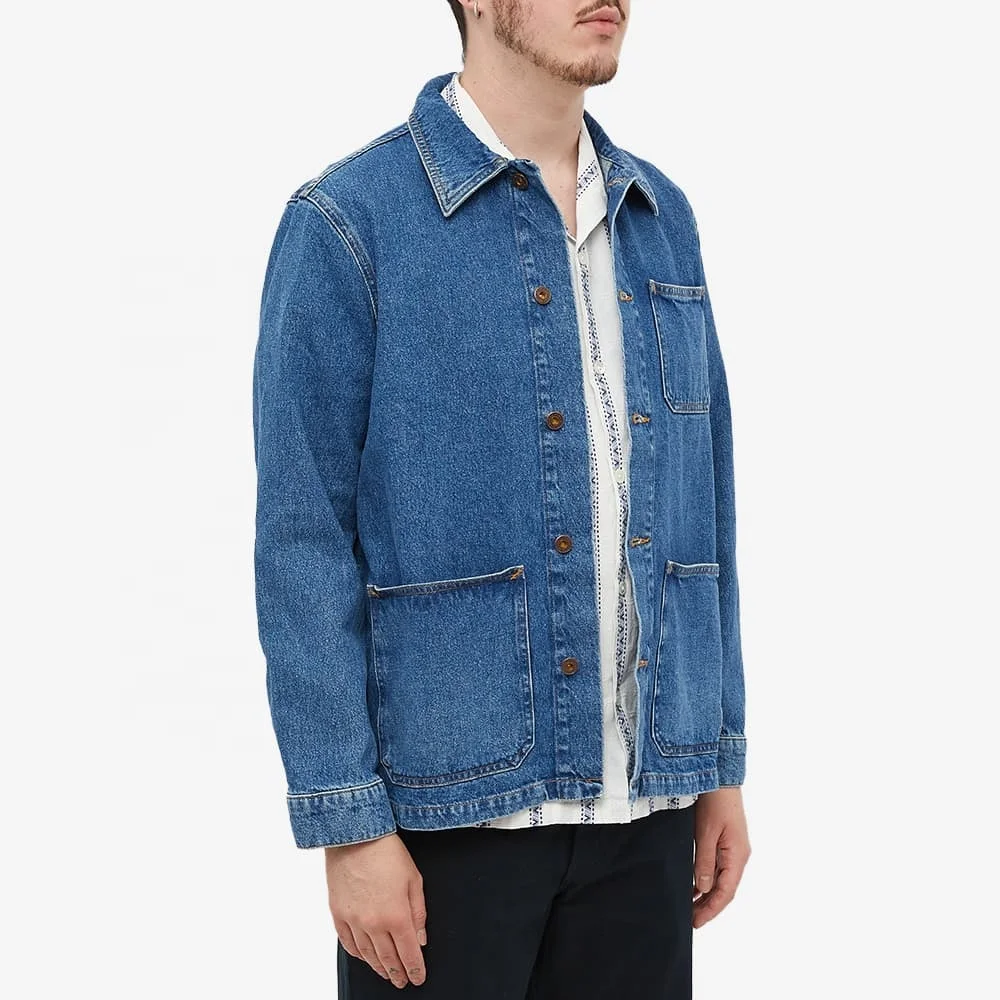 OEM custom logo design vintage washed jeans jacket mens workwear slim fit denim jacket