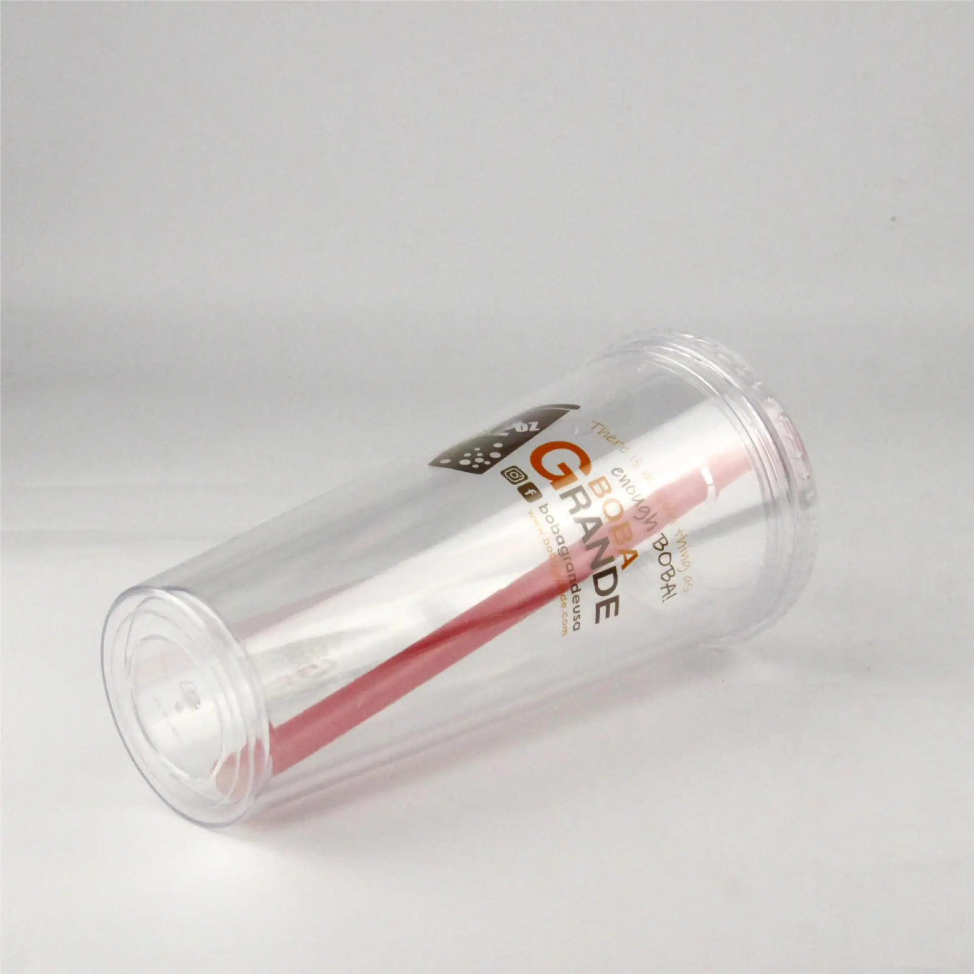 32oz Double Wall Insulated Bubble Tea Cup Plastic Acrylic Iced Coffee Cup with Lid