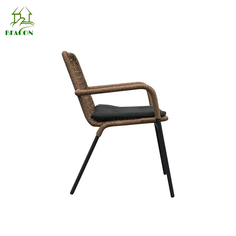 Luxury Stacking Modern Outdoor Dining Armchair Customizable Patio Courtyard Wicker Rattan Garden Dining Chair With Armrest