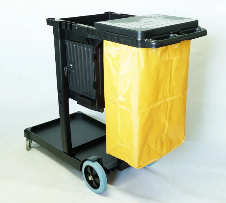 Hotel Cleaning Trolley Janitor Cleaning Service Cart With Storage Cabinet