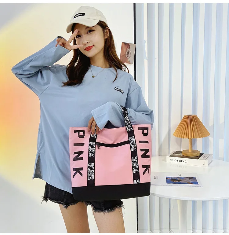 2022 Роскошная сублимационная розовая Женская дорожная сумка с принтом логотипа, Пляжная нейлоновая сумка большого размера, женская сумка-тоут