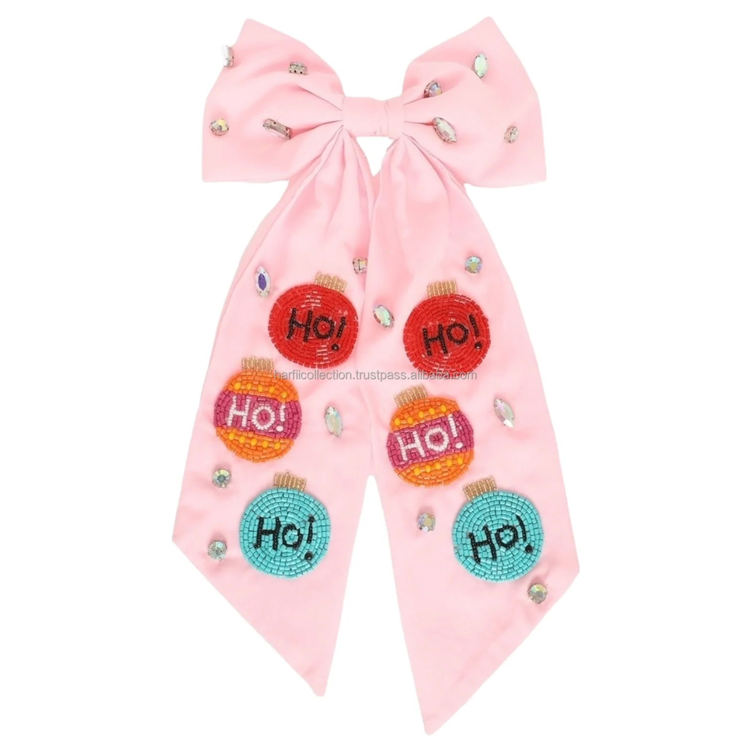 Wholesale Custom Design Christmas Handcrafted Beaded Hair Bows for Girls Fabric Ribbon with Clip Best Manufacturer at Low Price