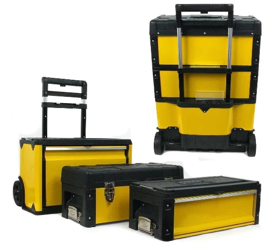 Hicen Portable Tool Box - Storage Compartments for Tools, Parts, Crafting Supplies or Tackle by Stalwart - 3-in-1, Black/Yellow