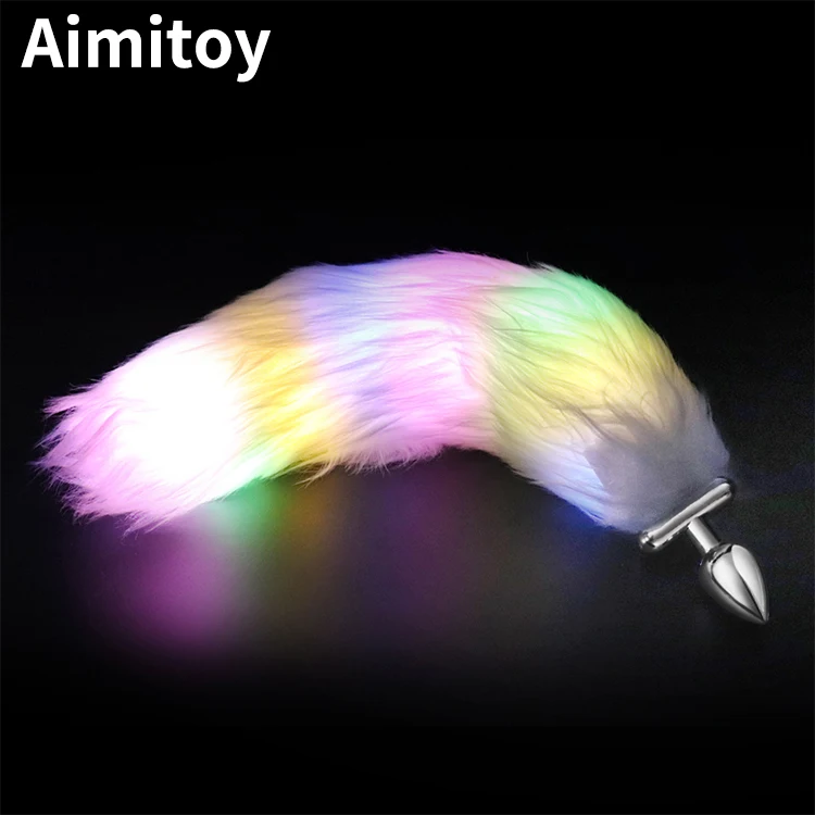 Aimitoy парные Длинные Короткие анальные хвосты пробки для косплея животных искусственная светодиодная подсветка Искусственная лиса собака кошка хвост светящаяся Анальная пробка