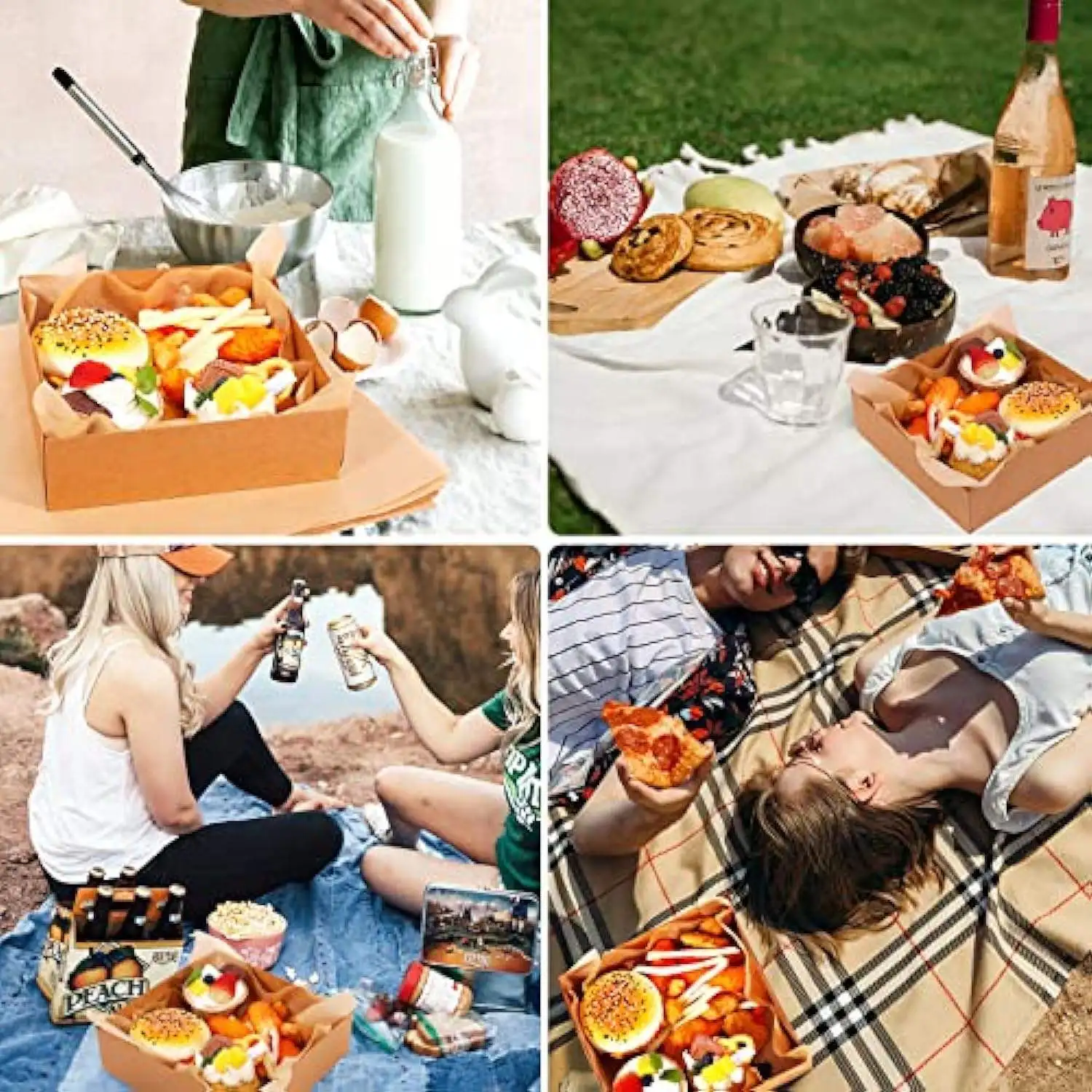 Kraft Paper Food Tray and Containers Brown Holders with Greaseproof Food Wrapping Paper For  Fast Food