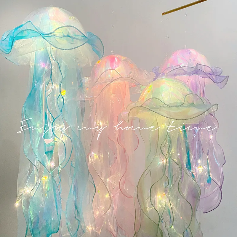 Room Holiday Decorations Portable Jellyfish Lantern DIY Hanging Ornaments Led Lights Multi-color Button Batteries