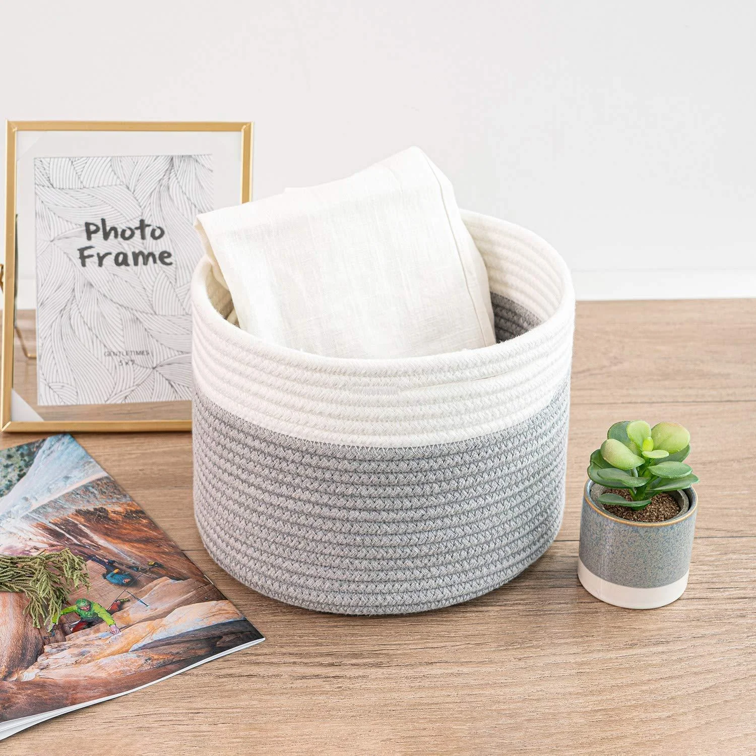 Homeplus 2024 Best sale large size woven space saving macrame cotton cord laundry bucket with handles For Laundry Kitchen