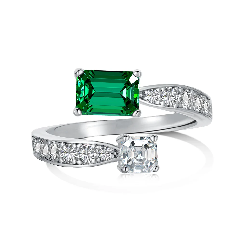 Dylam Custom 5A CZ Cubic Zirconia Emerald Stone Green Engagement Adjust Ring Diamond 925 Sterling Silver jewelry Wedding Rings