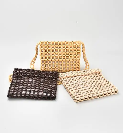 2024 Alibaba luxury new material wooden beads woman handbags crossbody, designer fashion lady handbags shoulder long strap