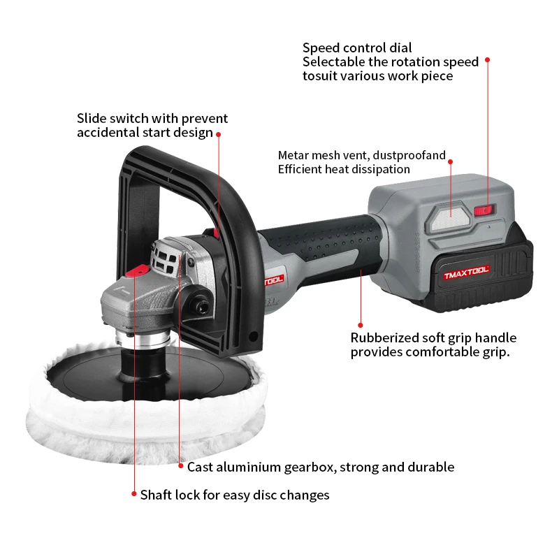 Multipurpose Fine Surface High Speed Rotation 6/7inch Electric Auto Waxing Wet Polisher Cordless Car Care Polishing Machine