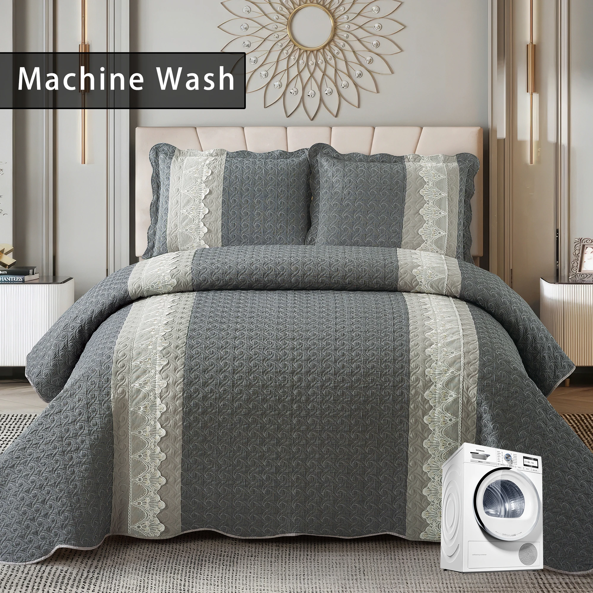 New Pattern Design New Material Bubble Cloth Lace Bed Cover Three-piece Comfortable Soft High Quality Bedspread