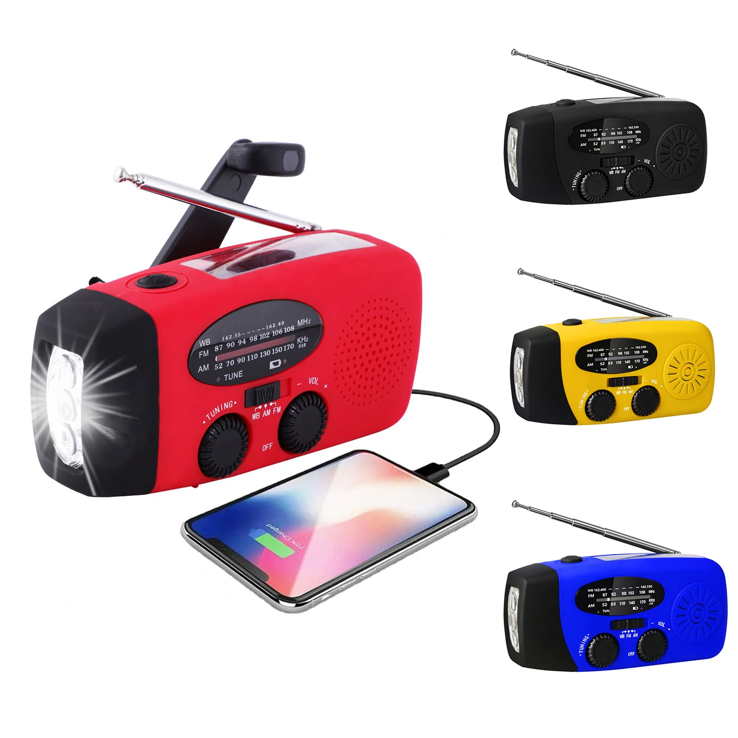 In Stock Portable Rechargeable Emergency Solar Hand Crank 2000mah WB / NOAA Radio with Phone Charger and LED Torch FM Radio