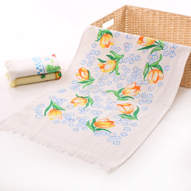 factory Custom High quality polyester cotton fruit pattern kitchen tea towel with tassel