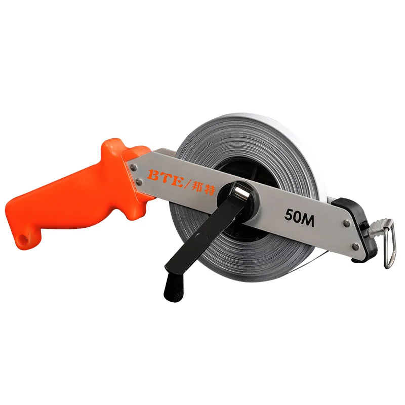 BTE Factory Anti-idling Folding Handle 20m /30m /50m Long Stainless Steel Tape Measure Custom Logo Tape Measure