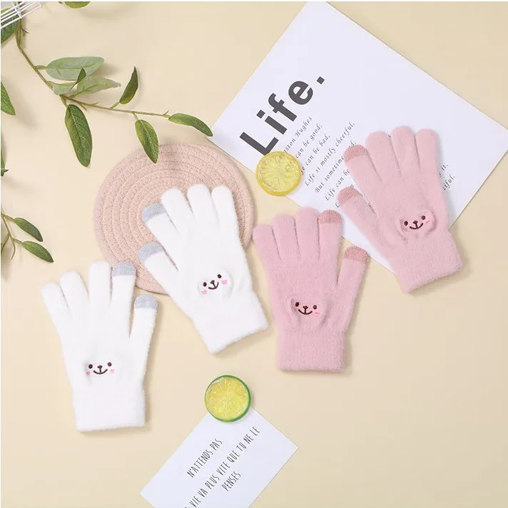 custom logo cheap price acrylic knitted touch screen kids warm winter gloves