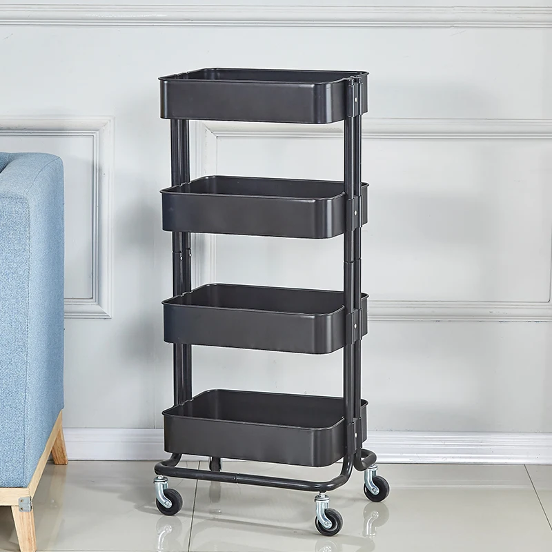Hot Selling Rolling Storage Trolley 4 Tiers Metal Rolling Cart For Kitchen/Living Room Use