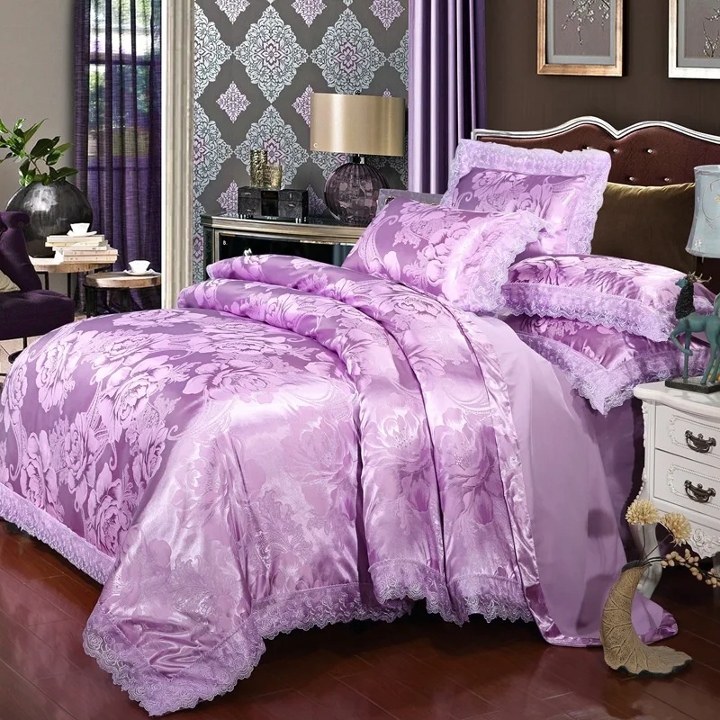 Bedding linen European satin jacquard four piece set with lace lace lace four piece set