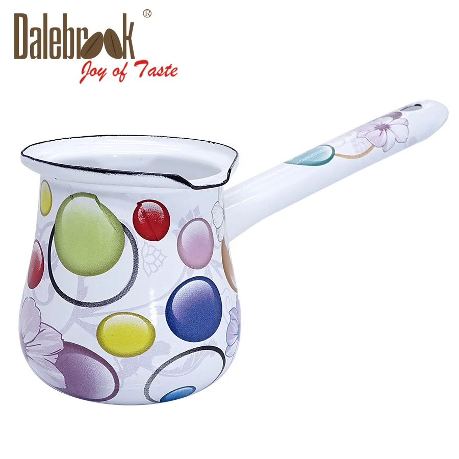 
Dalebrook Turkish Arabic coffee pot Greek Cezve Ibrik Enamel Ceramic Coffee Mug Colorful Dots Tea Milk Pot Cookware Set 