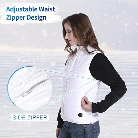 Women Winter White color USB Battery Powered Quilted Heated Vest Sleeveless Jacket