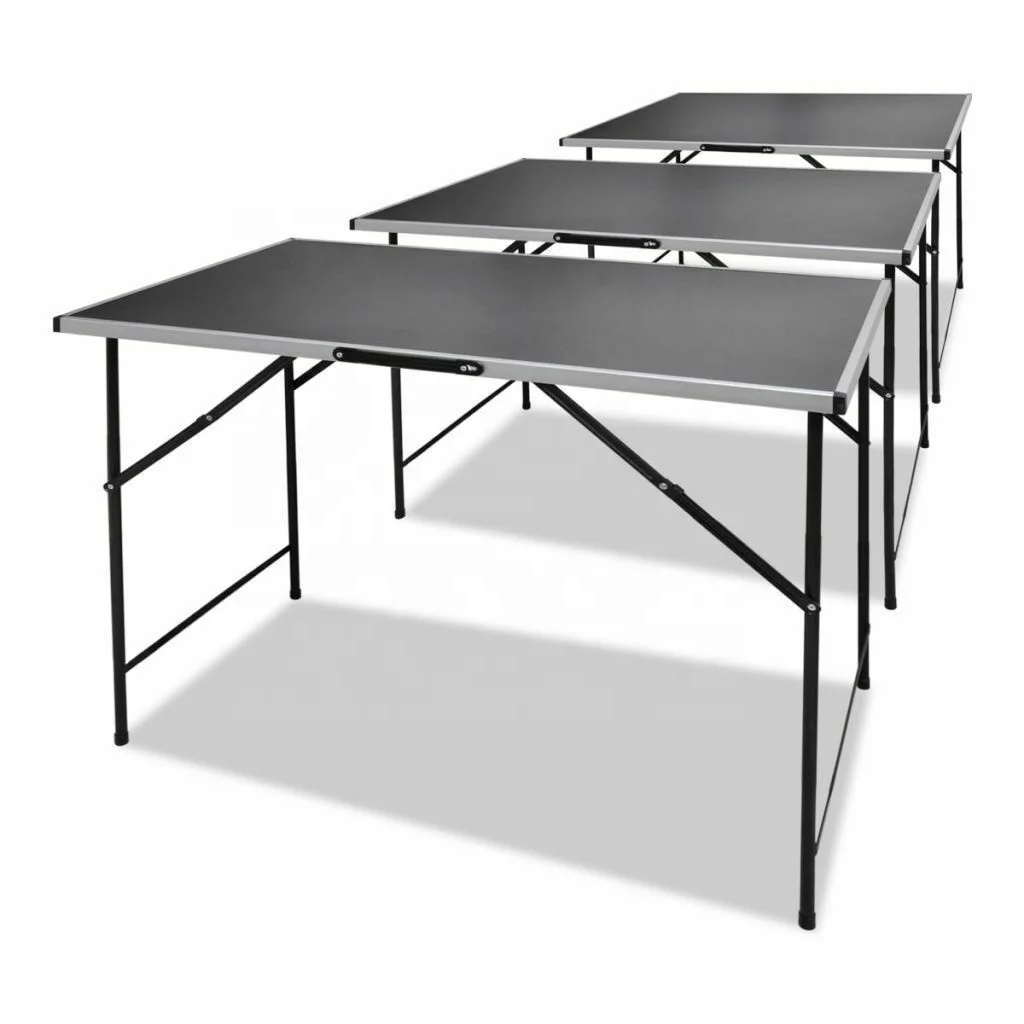 
3PCS Folding portable adjustable height steel and aluminum camping table with a holder 