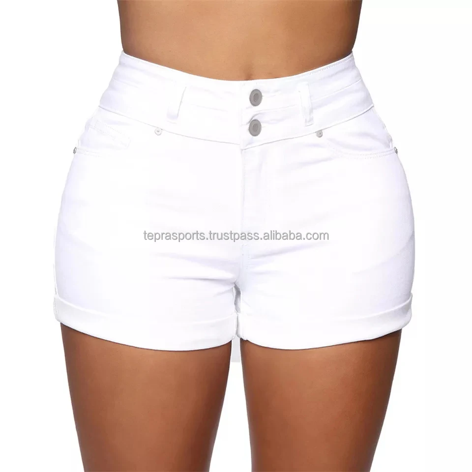 Black White Skinny Curly Jean Shorts Women High Waist Summer 2022 With Pockets Button Up Female Bodycon Sexy Denim Shorts
