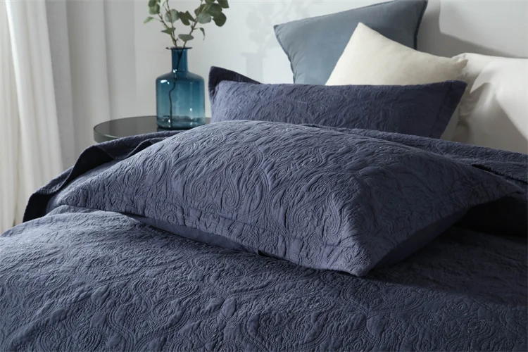 European Blue Reversible Queen King 3 Pieces Cotton Bedspread Patchwork Quilt Sets with 2 Pillowcases - Cotton,